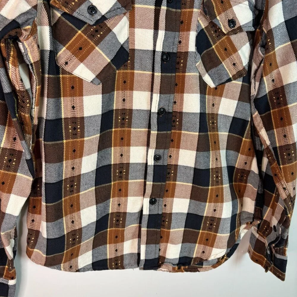 Frye Flannel Shirt Small Brown Plaid Long Sleeve Button-Up Cotton Men's - Picture 4 of 9